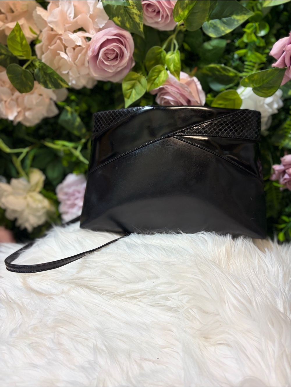 Vintage Salvatore Ferragamo Lizard-Trimmed Leather Crossbody Clutch Bag
